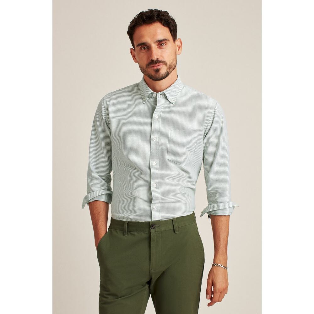 Bonobos Green Stripe Slim Fit Stretch Oxford Shirt Long Sleeve Size S NWT